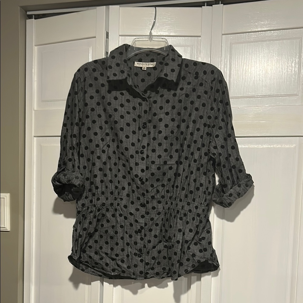 Evan-Picone Charcoal and Black Polka Dot Button Down Shirt